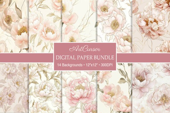 Download Luxury Cream Pink Peonies Digital Paper - Cream Collection