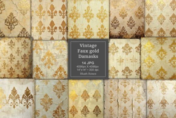 Download Vintage Faux Gold Damask Digital Paper - Vintage Collection