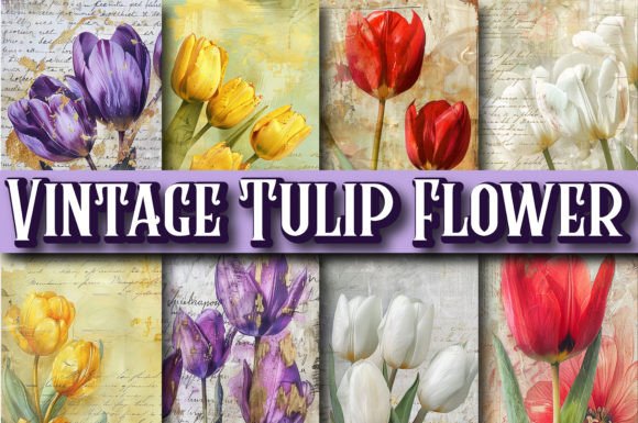 Download Vintage Tulip Flower Digital Paper - Vintage Collection
