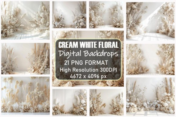 Download Cream White Floral Digital Backdrops - Cream Collection
