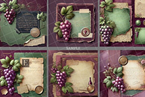 Download Vintage Red Grape Ephemera Digital Paper - Vintage Collection